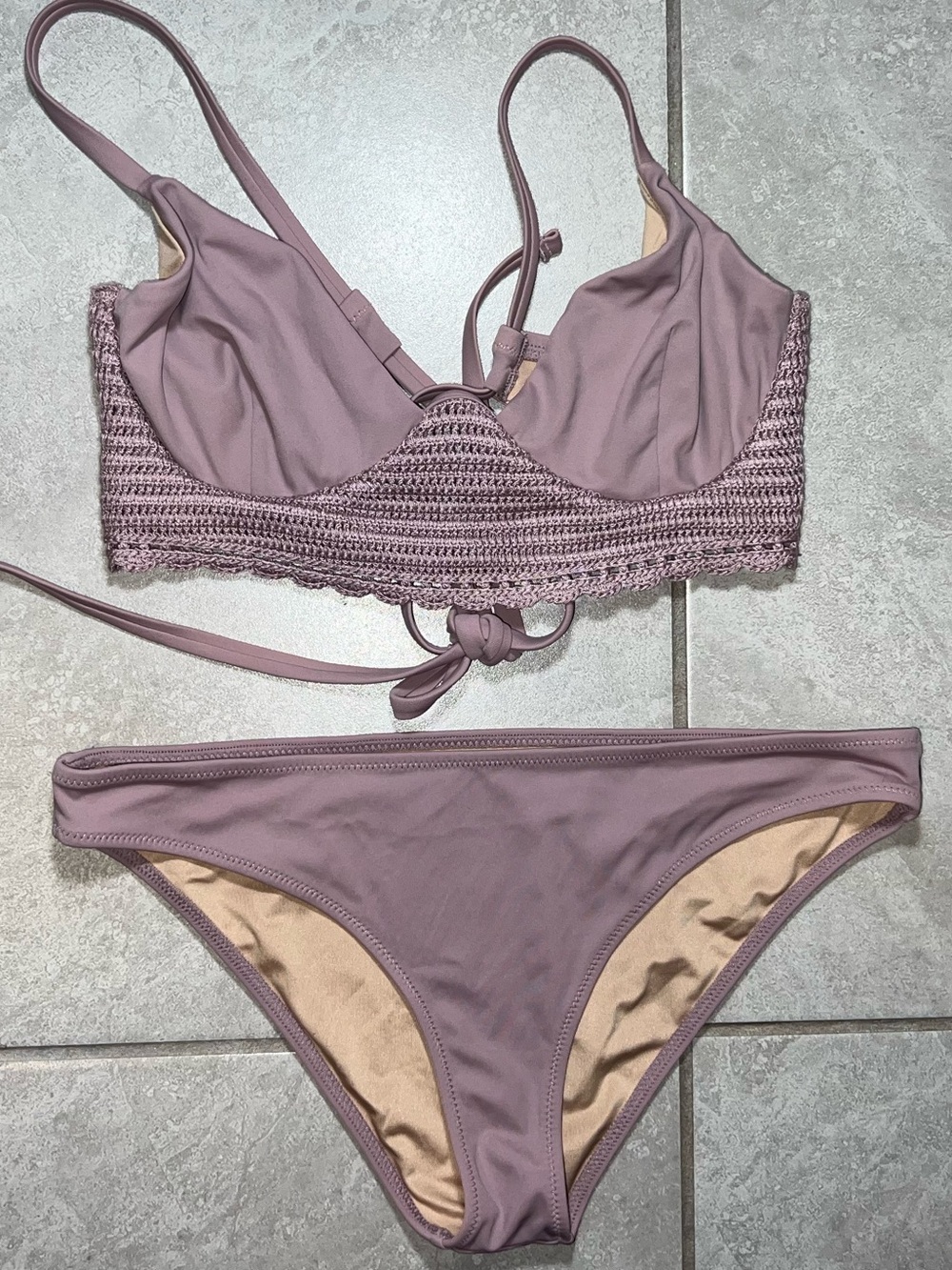 Shade & Shore Dusty Mauve Underwire Bikini Set 34D Top Small Bottom